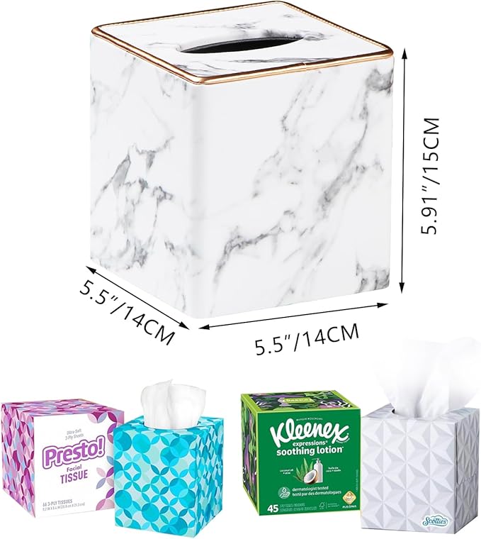 Leather Tissue Box Cover Square,Decorative Cube Tissue Box Holder with Magnetic Bottom,Facial Paper Organizer Table Napkin Case Dispenser for Bathroom,NightStand,Coffee Car,Home,Office