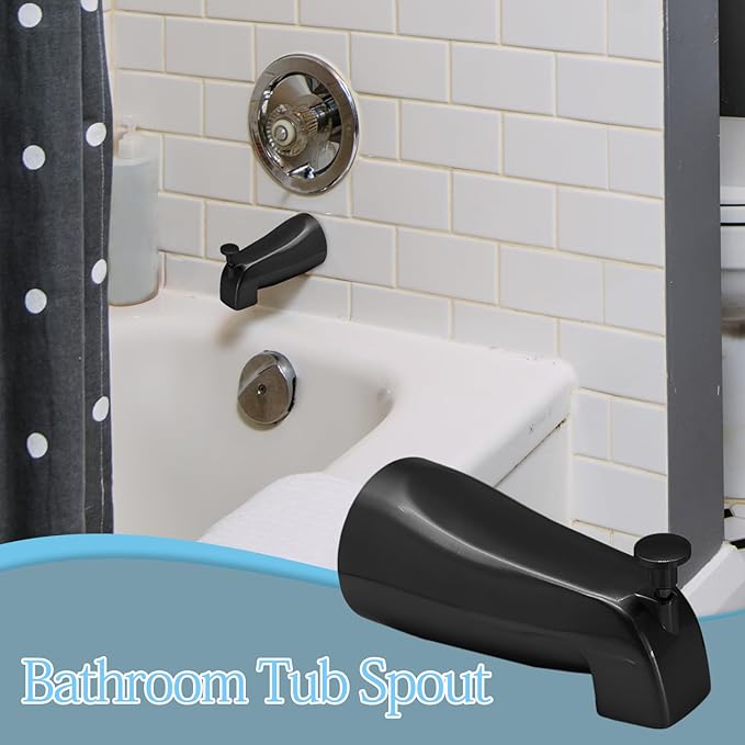 Luomorgo 1 Pc Bath Tub Spout with Diverter, Black Tub Spout Universal Fits 1/2" Copper Water Pipe, Bathroom Shower Bathtub Faucet Spout with Hex Wrench, Thread Tape