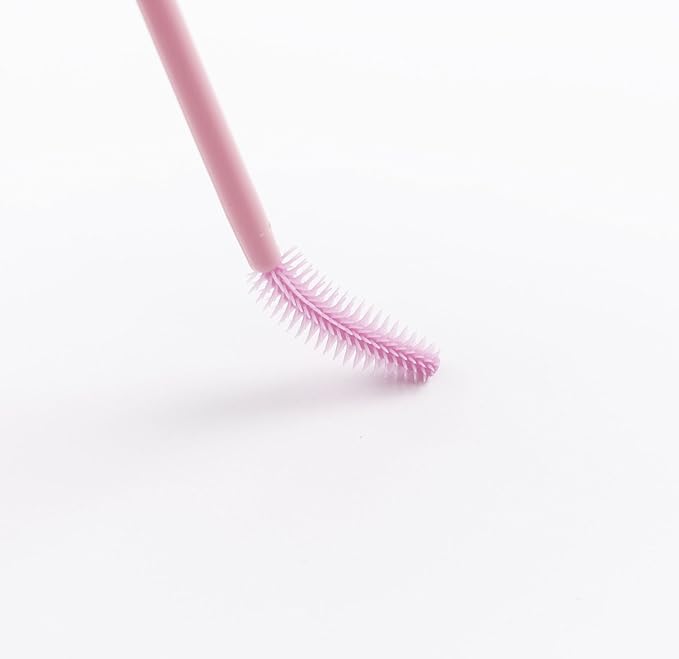 BIHRTC Pack of 100 One-Off Disposable Silicone Eyelash Mascara Brushes Wands Applicator Eyebrow Brush Makeup Tool Kit Set (Tower Shape - Pink)