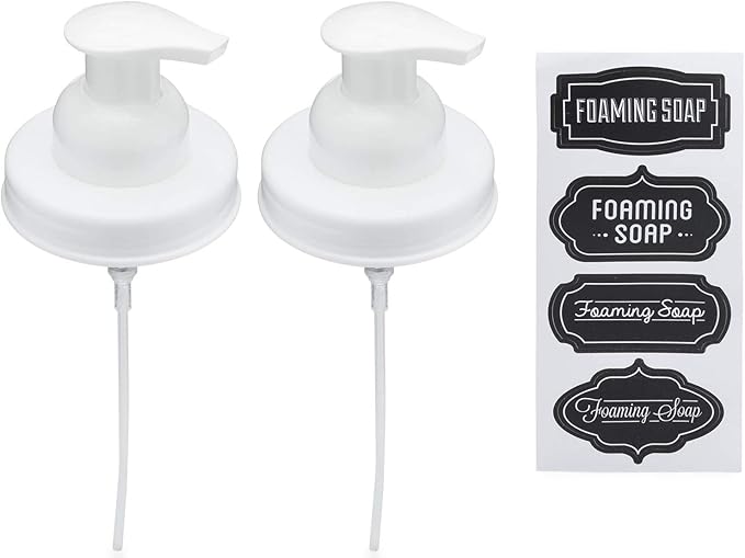 Jarmazing Products Mason Jar Foaming Soap Dispenser Lids - Includes Waterproof Stickers! - White - 2 Pack