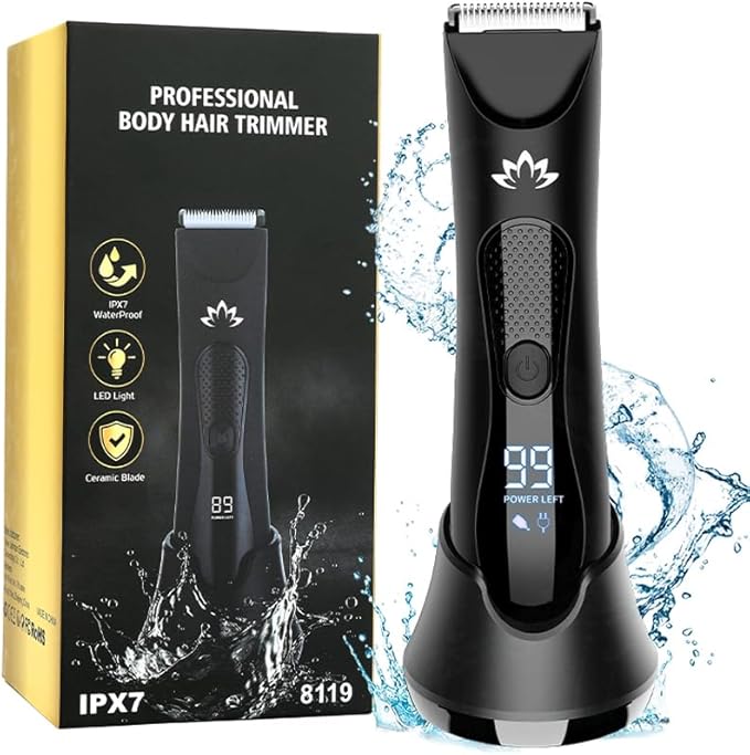 Manscape Body & Pubic Hair Trimmer for Men, Groin & Ball Trimmer Men, Electric Razor Mens Grooming Kit, Body Groomer Ball Shaver for Smooth Wet/Dry Shaving, Led Light
