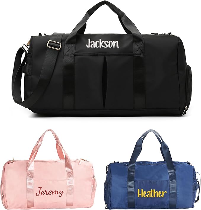 Flycalf Personalized Duffel Bag Dance Travel Bag with Embroidery Name with Shoe Compartment for Sports Gym