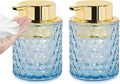 2pcs Amber Foaming Soap Dispenser, Glass Soap Dispenser with Gold Pump, Bathroom Refillable 10 Oz Lotion Shampoo Pump Container Vintage Diamond Bottle for Bathroom and Kitchen