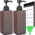 Amber Soap Dispenser with Waterproof Labels, Thickened Plastic Hand Soap Dispenser for Bathroom, Kitchen Dish Washing Liquid Bottles, Shampoo and Conditioner Bottles with Funnel (16oz 2Pack Amber)