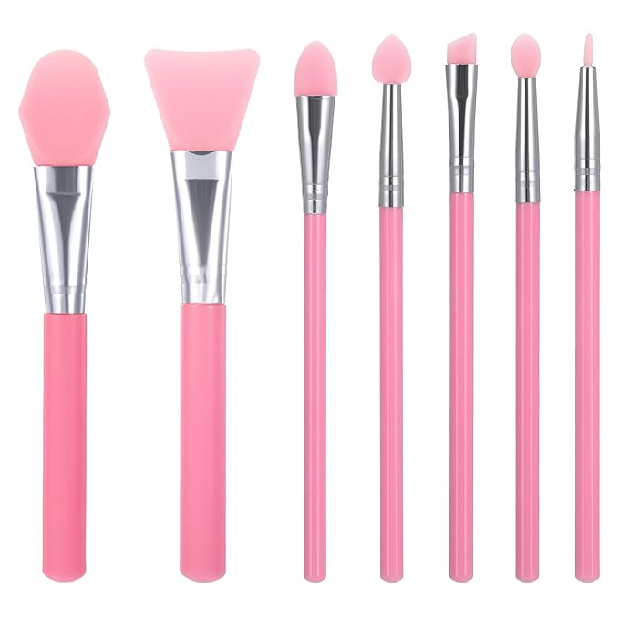 7 Pcs Silicone Applicator Brush Resin Silicone Makeup Applicator Lip Application Tool Cover Pink Epoxy Brush Lip Brushes Face Jelly Brushes Eye Cream Tool for UV Epoxy Art Crafting and Cream