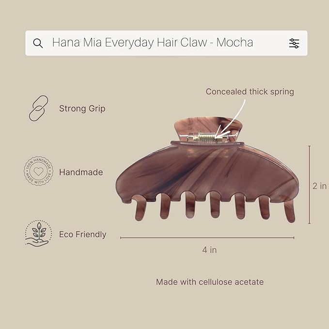 Luxury Mocha Claw Clip for Women | Our Acetate Mocha Hair Clip Feels Light, Looks Smooth and is Easy to Wear | Use for easy Half Ups with No Snagging and a Secure Grip in a Large Four Inch Size