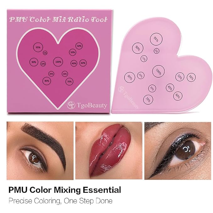 TgoBeauty Acrylic Mix Heart Palette Permanent Makeup Ink Color Ratio Tool Heart Pink Cosmetic Makeup Palette for Eyebrow Lip Nail Art Makeup (Pink)