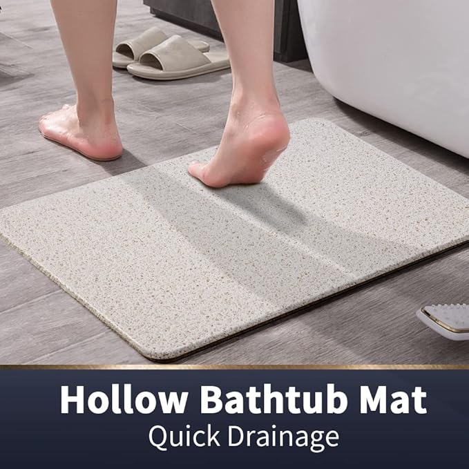 Asvin Soft Textured Bath, Shower, Tub Mat, 47x16 Inch, Phthalate Free, Non Slip Comfort Bathtub Mats with Drain, PVC Loofah Bathroom Mats for Wet Areas, Quick Drying