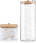 2 PCS Cotton Swab Dispenser, Pad Holder with Bamboo Lids, Qtip Bathroom Qtip Storage Container Bathroom Canisters with Lids, Cotton Round Dispenser for Floss Hair Ties Jewelry