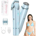 Bikini Trimmer for Women-2 in 1 Dual Head Electric Razors,USB Rechargeable Bikini Electric Shaver,IPX7 Waterproof Dry & Wet Use Body Hair Trimmer and Facial Hair Remover for Underarm Leg Body,Blue