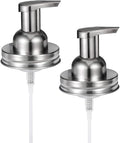 Amolliar Mason Jar Foaming Soap Dispenser Pump Lids, Rustproof Stainless Steel Lid Plastic Pump for Regular Mouth Mason Jar, Kitchen Bathroom Farmhouse Decor, Waterproof Stickers, Brushed Nickel 2Pack