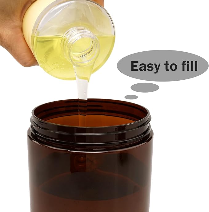 Pump Bottle Dispenser 3 Pcs 600ml/20oz Refillable Plastic Pump Bottles Wide Mouth Jar Style BPA Free Empty Pump Bottles Bathroom Shower Containers for Lotion Shampoo Conditioner (Brown)