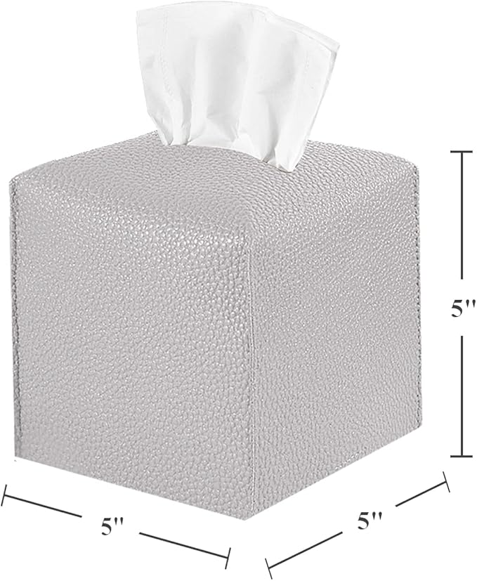 2 Pack, VIVIDLY Tissue Box Cover Holder, Square Modern PU Leather Tissue Box Holder, Can be Used for Bathroom Dressing Table, Bedside Table, Office Desk & Car 5"X5"X5"- (Grey, 2)