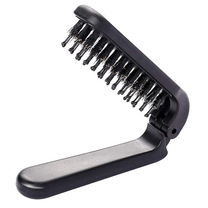 Travel Folding Hair Comb, Portable Boar Bristles Detangling Brush Collapsable Pocket Hair Styling Tool for Women and Men