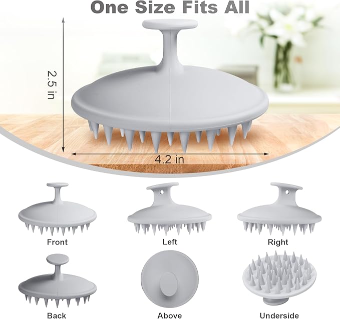 Silicone Scalp Massager Shampoo Brush, Scalp Brush for Hair Growth & Dandruff Removal, Hair Scrubber Scalp Stimulator Exfoliator Brush with Soft Bristles for Wet Dry Scalp Care (Grey)