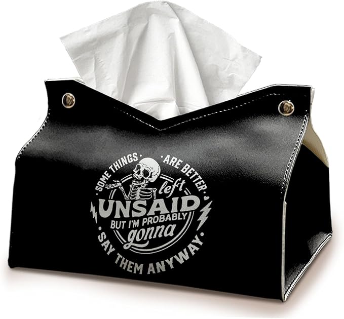 Skeleton Funny Tissue Box Cover Rectangle, Gothic Skull Tissue Box Holder, Black Facial Paper Case for Bathroom Kitchens Livingroom, Halloween Kitchen Accessories Gifts for Women Home 9.8x5.9x5.9