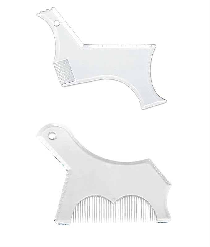 Men's Beard Shaping Tool With Inbuilt Comb Transparent Template Styling Comb Templates for Goatee Mustache Sideburns, Jaw Cheek/Neck Line, Symmetric/Curve/Step Cut (Clear-2pcs)