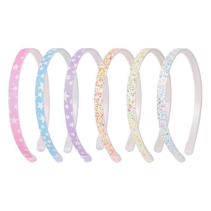 Fishdown Sparkle Glitter Headband, 6 Pieces, For Toddler Girls, Women, Star Pattern Glow in the Dark, Hairbands for Girls Women