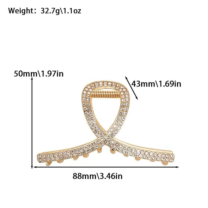 2 Pcs Medium Rhinestone Claw Clips For Women, Gold and Sliver Metal Elegant Hair Clip For Thick Hair, Girls Decorative Sparkly Dressy Hair Clips (Style 1)