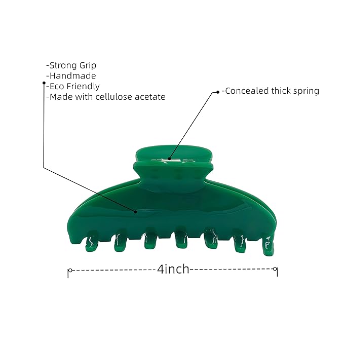 Durable Acetate Hair Clips - 4-Inch Green Claw Clips for Fine and Thick Hair (Green)