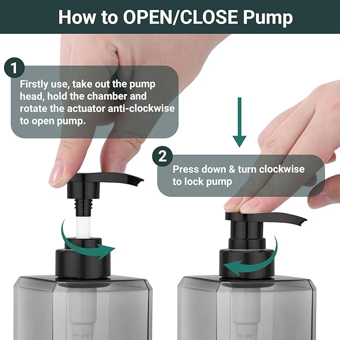 Suream 3 Packs Shampoo Dispenser, 27oz/800ml Square Plastic Shower Bottles Refillable with Labels, Shampoo Pump Dispenser for Bathroom Vanities, Grey
