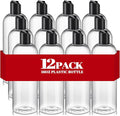 16 oz Clear Plastic Empty Bottles with Black Disc Top Caps, 12 Pcs Squeezable Refillable Shampoo Bottles Travel Cosmetic Containers for Lotions, Body Soap Cream
