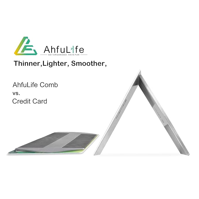AhfuLife Metal Hair&Beard Comb - EDC Credit Card Size Comb Perfect for Wallet and Pocket - Anti-Static Dual Action Beard Combs - Presented in Gift Box (Stainless Steel Combs)