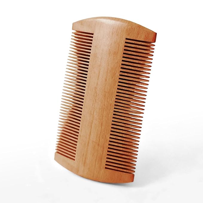 Wooden Beard Comb with Dual Fine & Coarse Teeth - Ideal for Applying Balms & Oils, Pocket-sized Comb for Beards & Mustaches