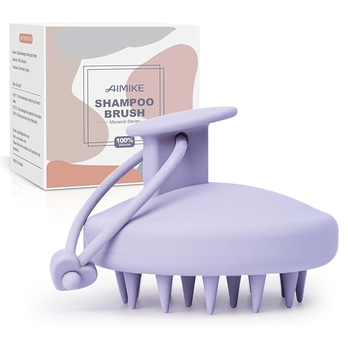 AIMIKE Scalp Massager Shampoo Brush, Soft Silicone Scalp Scrubber, Scalp Brush/Exfoliator for Washing Hair Dandruff, Build up, Scalp Massager Hair Growth Stimulator, Wet Dry Scalp Hair Scrubber-Purple