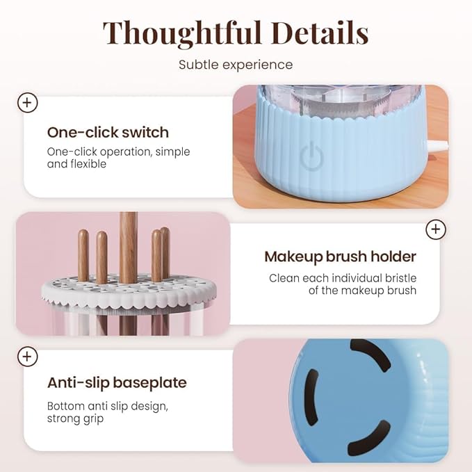 Electric Makeup Brush Cleaner Machine, Multi-Functional Cosmetic Brush Cleaner, Portable Automatic Makeup Brush Cleaning Solution With Dryer-Holder for All Brush Sizes (Pink)