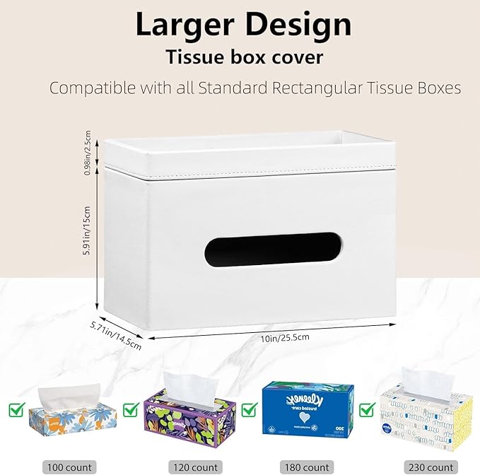 Fanousy Large Tissue Box Cover Rectangle with Tray on Top, PU Leather Facial Tissue Holder with Storage, Fits 230-Count Family Size Kleenex, Modern Nightstand Organizer for Bathroom Office Home Decor