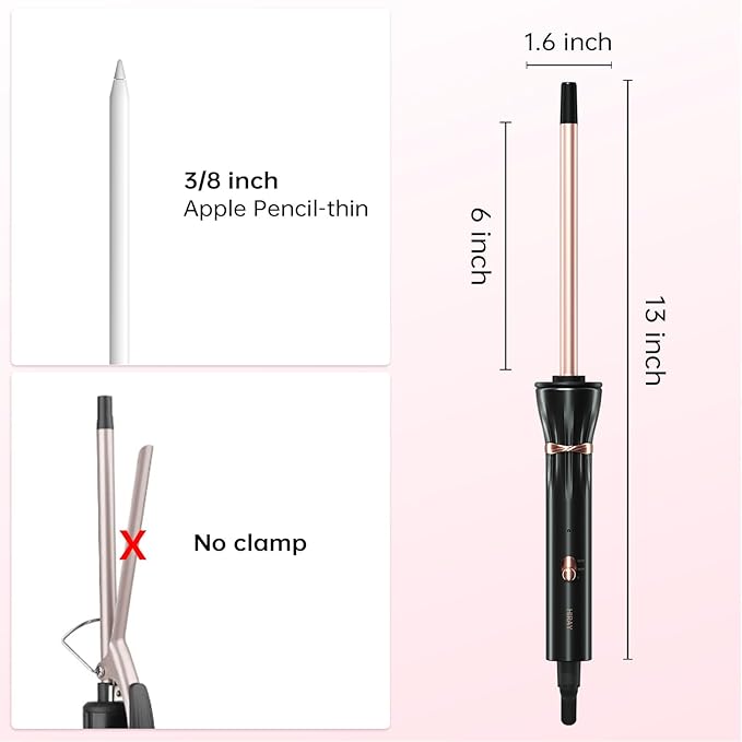 Hahahope 3/8 Inch Curling Iron,9mm Tiny Curling Wand,Ceramic Small Barrel Curling Iron with Adjustable Temperature,Fast Heating,for Short & Long Hair