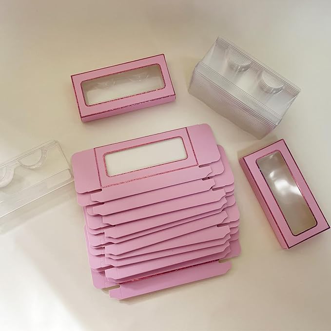 40 Pieces Lash Packing Empty Eyelashes Packaging Box and False Lash Trays, 20 Pieces Empty Eyelash Boxes Lash Box Packaging Empty with 20 Pieces Empty Eyelash Tray (Pink)