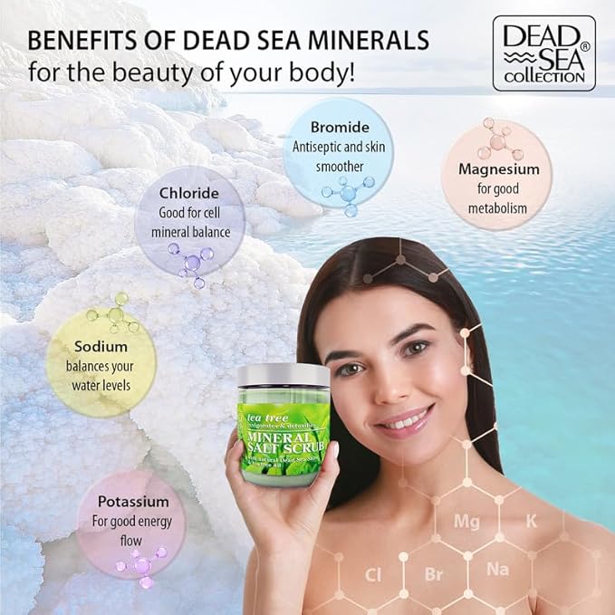 Dead Sea Collection Tea Tree Salt Scrub – Exfoliating Body Scrub for Women – Moisturizing and Nourishing Skin – with Pure Oils and Dead Sea Minerals (23.28 Oz)
