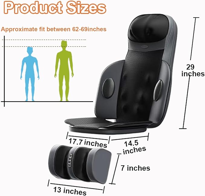Lvrunben Shiatsu Back Massager with Heat, 3D Kneading Massage Chair Pad, Electric Massage Seat Cushion for Body, Neck,Shoulder, with Movable Multi-Function Leg and Foot Massager, for 62-69 inches