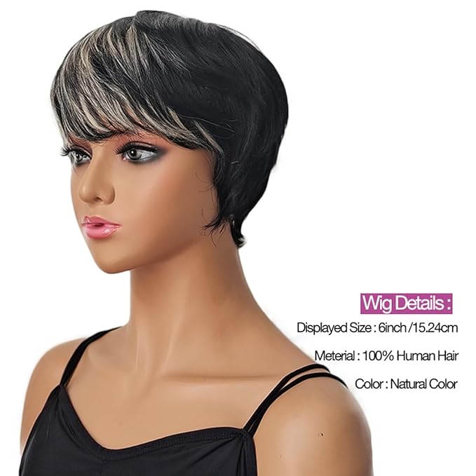 Adette Basic Pixie Cut Wig Straight Style - 1B/27 Blonde Highlight 180% Density Brazilian Virgin Human Hair with Rose Net Cap, Glueless Machine Made for African American Women, Cosplay & Daily Wear