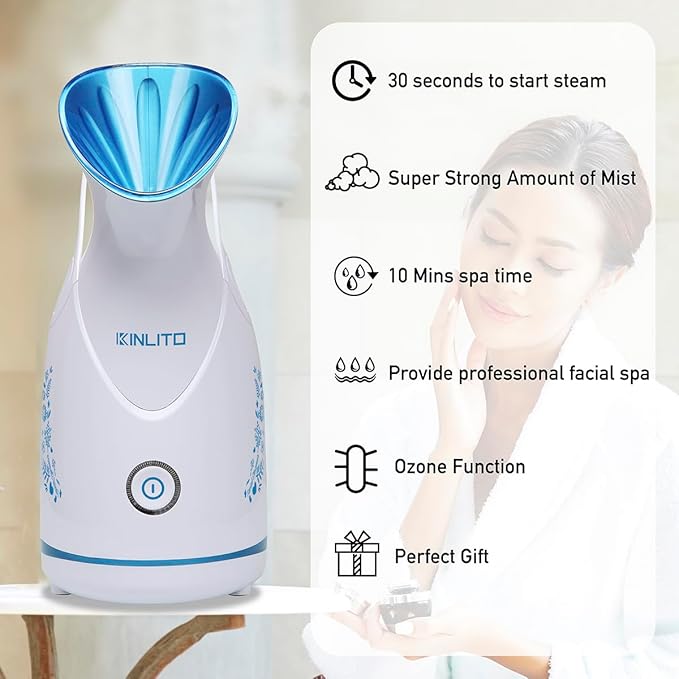 Facial Steamer Ionic Face Steamer for Home Facial, Warm Mist Small Facial Steamer for Deep Cleaning Unclog Pores with Blackhead Remover, Aromatherapy Kit for Personal Home SPA (Blue)