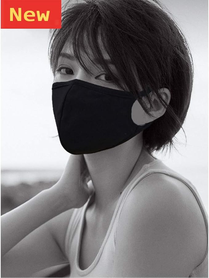 Pack 3 Black Cloth Dust Mouth Mask - 3 Layers All Cotton - Reusable Washable Comfy Breathable Material