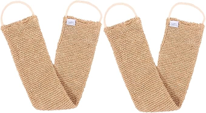Happyyami 2pcs Back Scrubber Strap Ramie Jute Bath Exfoliator Wash Towel for Shower Gentle Skin-Friendly Design for Daily Use for Home Travel