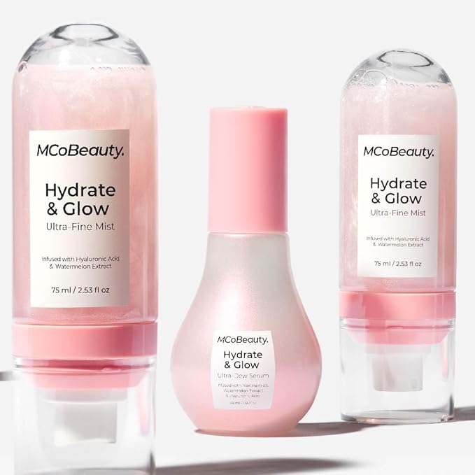 MCoBeauty - Hydrate and Glow Ultra Fine Mist Spray - Watermelon Scented Face and Body Spray with Aloe Vera - Contains Hyaluronic Acid and Shimmer - 90ml