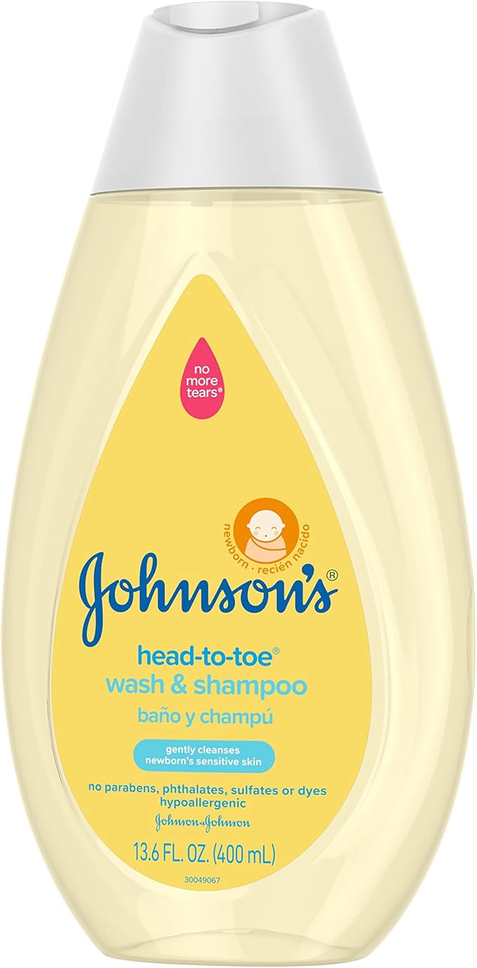 Johnson's Baby Head-To-Toe Baby Wash & Shampoo Aloe & Vitamin B5 2in1 Bath Wash Gently Cleanses Newborn's Delicate Skin & Hair/Hypoallergenic/No Added Parabens/Dyes & Sulfates 13.6 fl. Oz (Pack of 2)