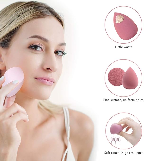 Makeup Sponges Set - Beauty sponges Blending Blenders with 1 Holder and Egg Case, Flawless for Cream, Powder and Liquid (Pink,7Pcs+1Holder+ case)