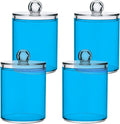 Sky Blue Qtip Holder Organizer Dispenser Cotton Swabs Cans Plastic Jars with Lid Set 4 Pack Bathroom Storage Canister for Cotton Ball Floss Cotton Pads