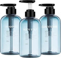 3pcs Refillable Shampoo and Conditioner Bottles, 16.9oz/500ml Shampoo Conditioner Body Wash Dispenser for Hotel Bathroom, 3pcs Plastic Shampoo Bottles with Pump (Blue)