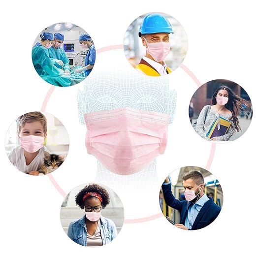 Wecolor 120 Pack Disposable Face Masks with Elastic Ear Loop, 3 Ply Breathable (Pink)