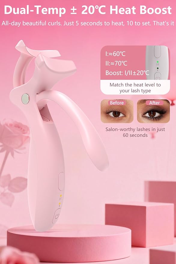 Smart Heated Eyelash Curler for Women: KOKABI Electric Eyelash Curler with USB-C Rechargeable, 10s Ready & Safe Silicone Pad | Salon-Level Eye Lash Curling That Last All Day (Pink)