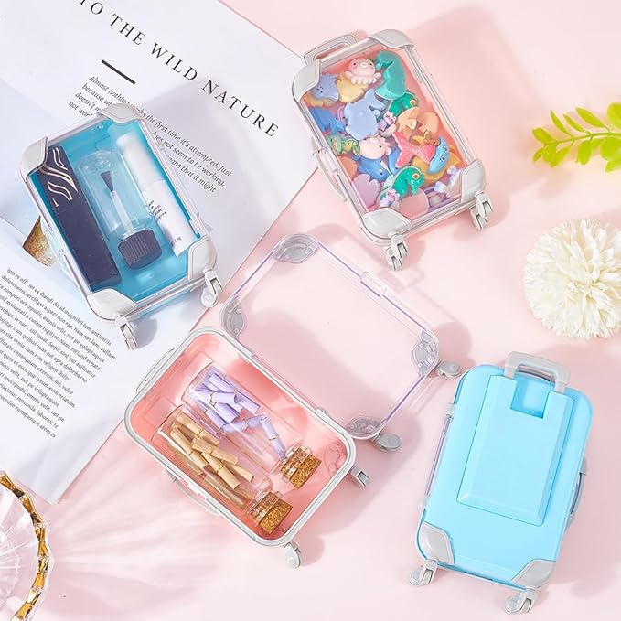 4Pcs 2 Colours Mini Suitcase Party Favor Gift Box Plastic Mini Luggage Empty False Lash Packaging Candy Case Storage Organizer ABS Travel Tool for Eyelashes Makeup Travel Accessories Women