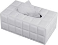 Tissue Box Cover Rectangle Tissue Box Holder PU Leather Facial Organizer with Magnetic Bottom,Decorative Napkin Caddy for Vanity Dresser Night Stand Table Countertop Home Office Car,White