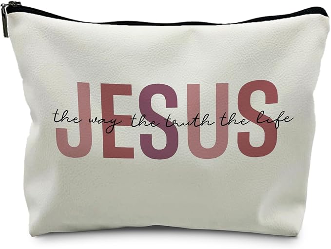 Christian Leather Makeup Bag, Jesus Cosmetic Bag, Christian Gifts for Women, Girls - Inspirational Bible Verse Bag (PU-Red)