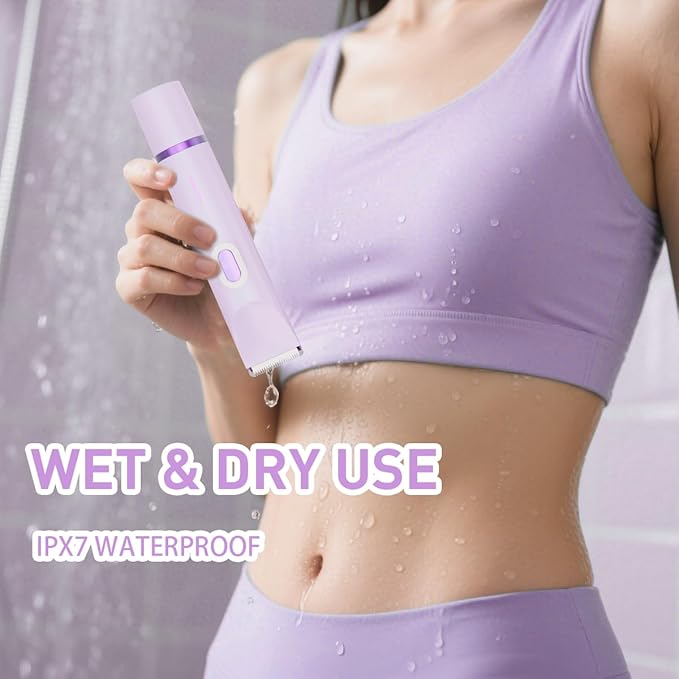 Bikini Trimmer for Women,2-in-1 Electric Razors for Womens with Painless Ceramic Blades,Waterproof Wet & Dry Use,Rechargeable Dual Head Electric Shaver for Pubic Legs Underarm Face Hairs& Body